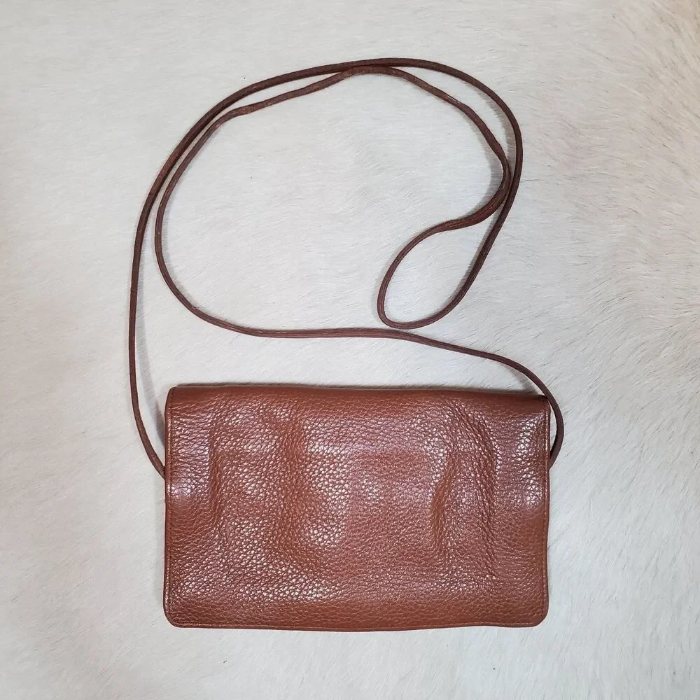 Fossil Women’s Crossbody Bag Small Brown Leather Envelope Purse Organizer Casual